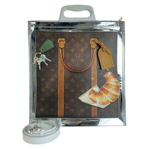 LOUIS VUITTON Louis Vuitton Monogram Freezer Sac Plat Brown Silver White Enam...